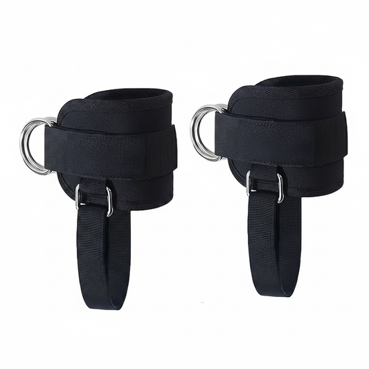 CableCuff Pro padded ankle straps with chrome D-ring on white background
