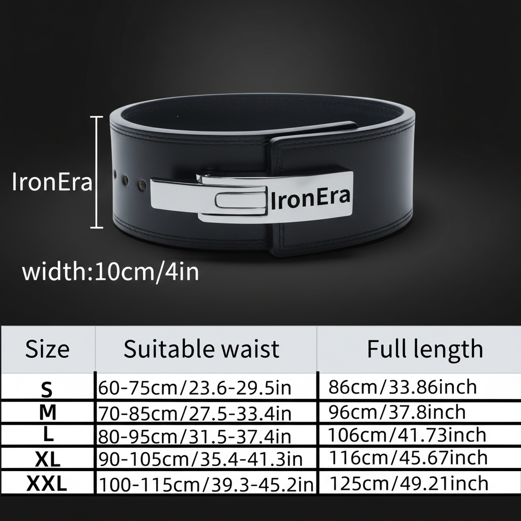 IronAura Belt size guide IronEra nameplate