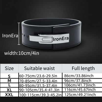 IronAura Belt size guide IronEra nameplate